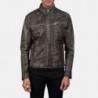 Ionic Distressed Brown Leather Biker Jacket