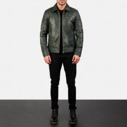 Lavendard Green Leather Biker Jacket