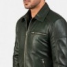 Lavendard Green Leather Biker Jacket