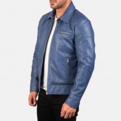 Lavendard Blue Leather Biker Jacket