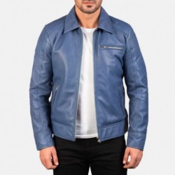 Lavendard Blue Leather Biker Jacket