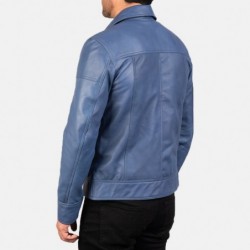 Lavendard Blue Leather Biker Jacket