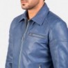 Lavendard Blue Leather Biker Jacket