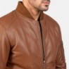 Bomia Ma-1 Brown Leather Bomber Jacket