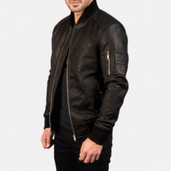 Bomia Ma-1 Distressed Black Leather Bomber Jacket