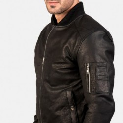 Bomia Ma-1 Distressed Black Leather Bomber Jacket