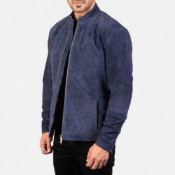 Charcoal Navy Blue Suede Biker Jacket