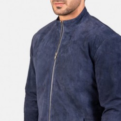 Charcoal Navy Blue Suede Biker Jacket