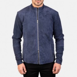 Charcoal Navy Blue Suede Biker Jacket