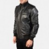 Agent Shadow Black Leather Bomber Jacket