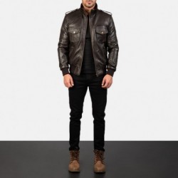 Agent Shadow Brown Leather Bomber Jacket