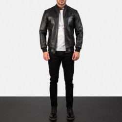 Sven Black Leather Bomber Jacket