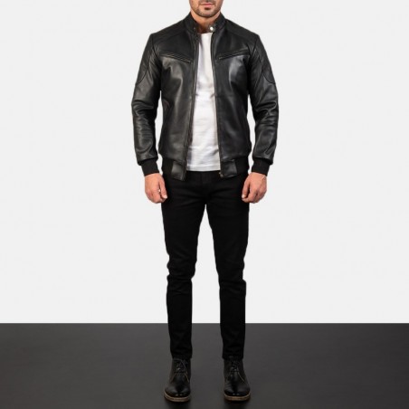 Sven Black Leather Bomber Jacket