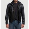 Highschool Black Hooded Leather Jacket