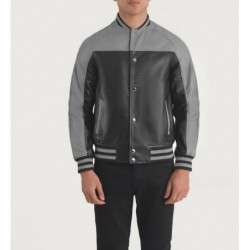 Terrance Black & Grey Leather Varsity Jacket