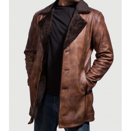 Cinnamon Distressed Leather Fur Coat