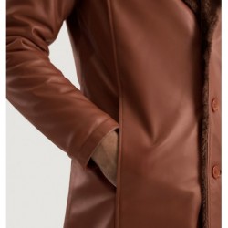 Cinnamon Brown Leather Fur Coat