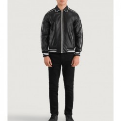 Cooper Black Leather Varsity Jacket