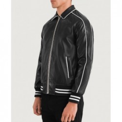 Cooper Black Leather Varsity Jacket