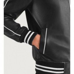 Cooper Black Leather Varsity Jacket