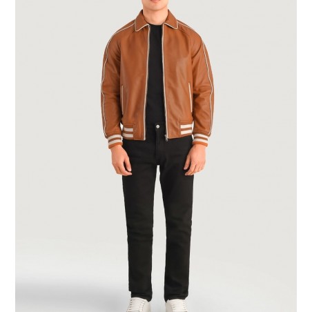 Cooper Tan Brown Leather Varsity Jacket