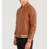 Cooper Tan Brown Leather Varsity Jacket