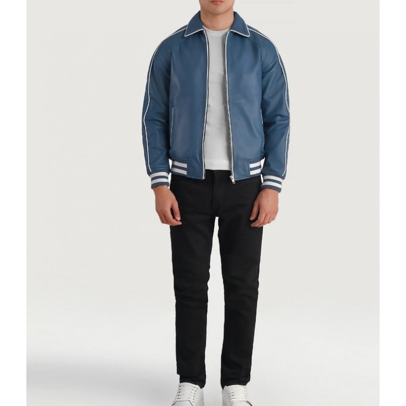 Cooper Blue Leather Varsity Jacket