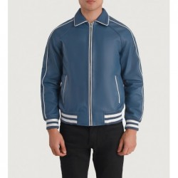 Cooper Blue Leather Varsity Jacket