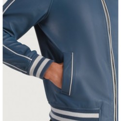 Cooper Blue Leather Varsity Jacket