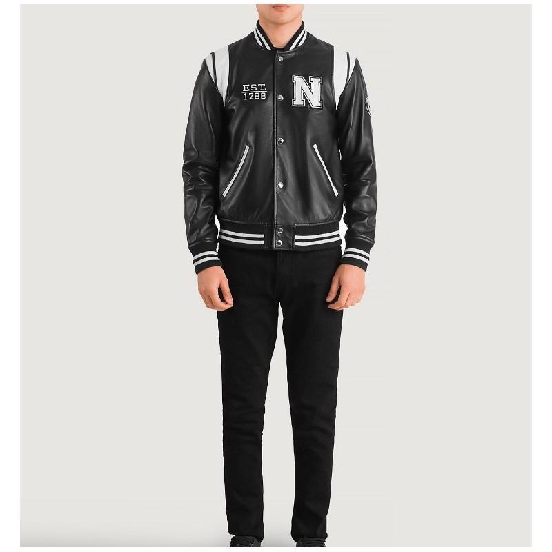 Liberte New York Black Leather Varsity Jacket