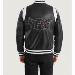 Liberte Illinois Black Leather Varsity Jacket