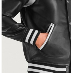 Liberte New Jersey Black Leather Varsity Jacket