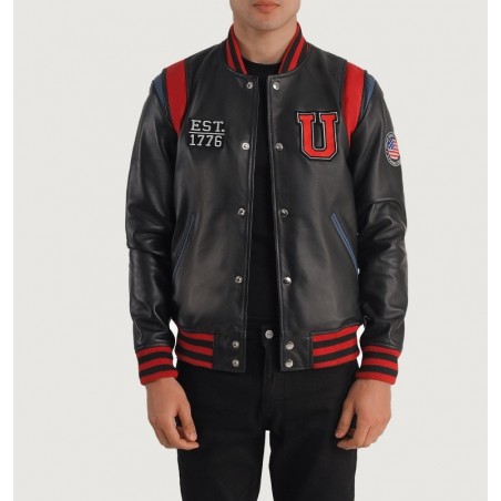 Liberte USA Black Leather Varsity Jacket