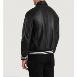 Walton Black Leather Varsity Jacket