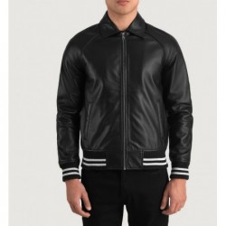 Walton Black Leather Varsity Jacket