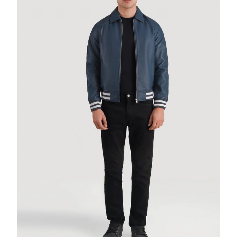 Walton Blue Leather Varsity Jacket