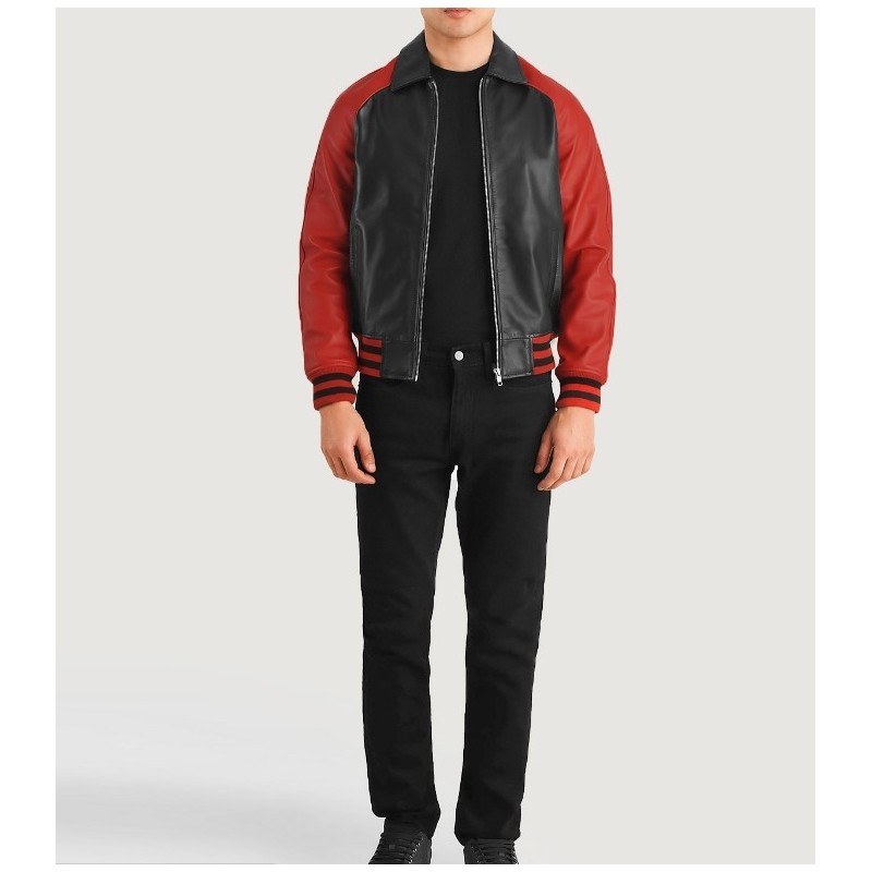 Walton Black & Red Leather Varsity Jacket