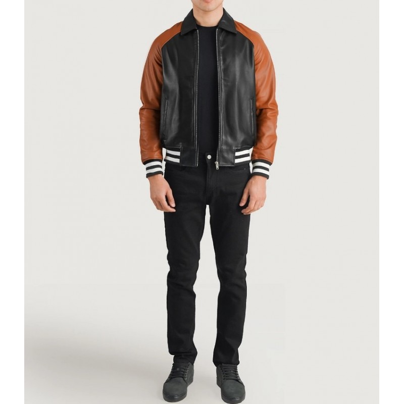 Walton Black & Brown Leather Varsity Jacket