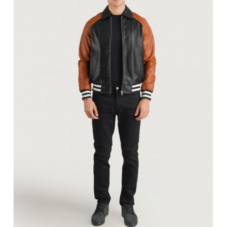 Walton Black & Brown Leather Varsity Jacket