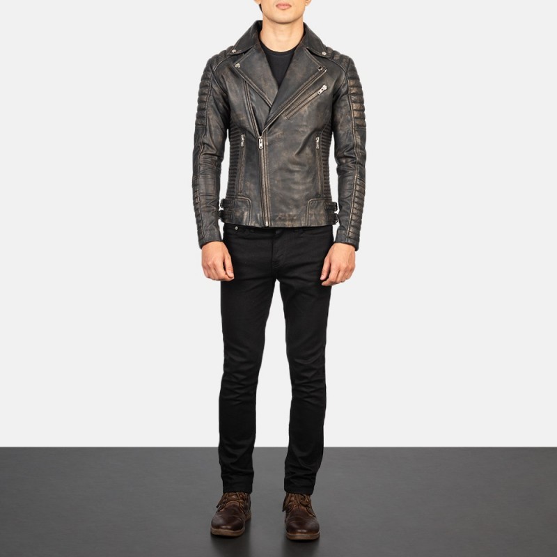 Armand Distressed Brown Leather Biker Jacket