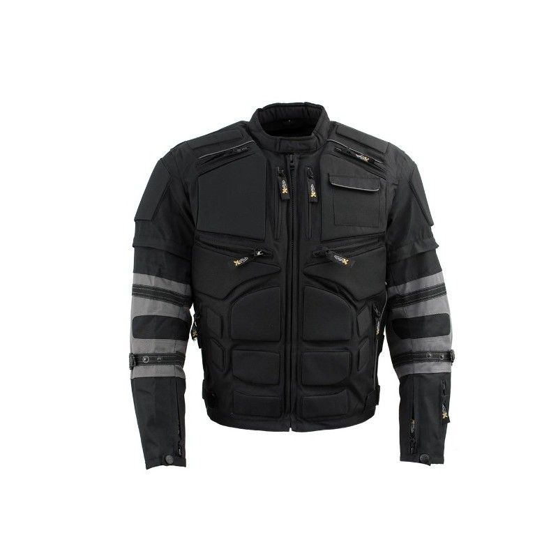 Men's Black and Grey Tri-Tex Armored Jacket with Removable Sleeves