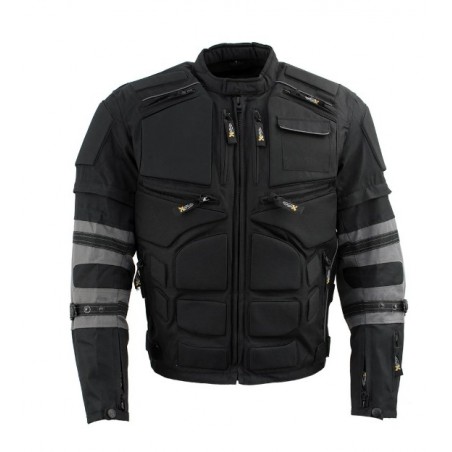 Men's Black and Grey Tri-Tex Armored Jacket with Removable Sleeves