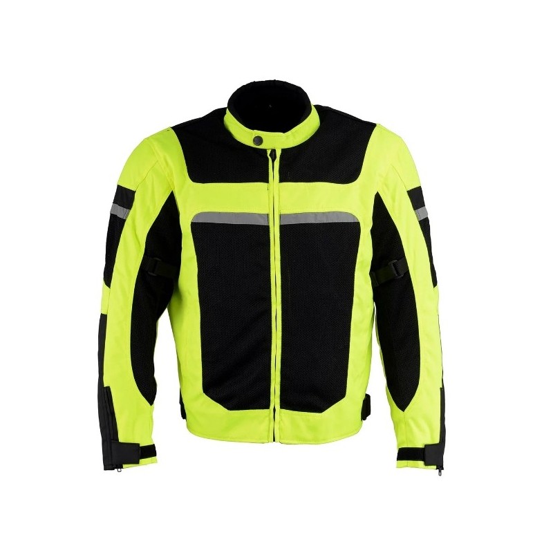 High Vis Green Armored Mesh Racer Jacket with Reflective Piping for Men