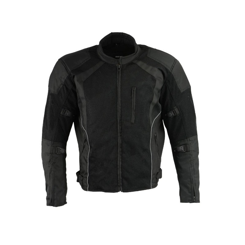 Black Armored Mesh Motorcycle Jacket for Men - All Season Biker Jacket