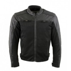 Men's Black Motorcycle Perforated Leather and Mesh Armored Jacket