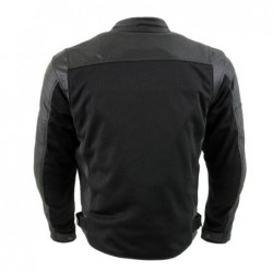 Men's Black Motorcycle Perforated Leather and Mesh Armored Jacket