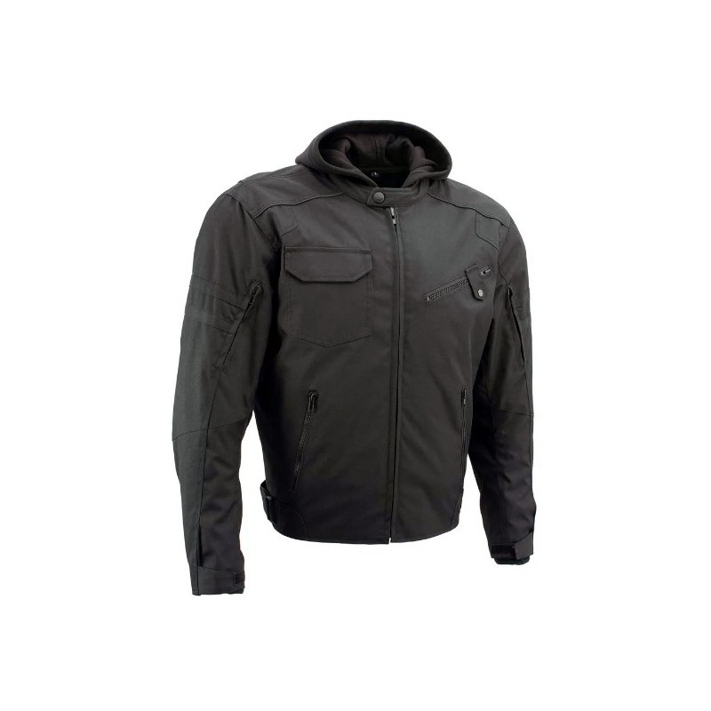 Men’s 'Flight' Black Textile Jacket Protection and Removable Hoodie