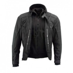 Men’s 'Flight' Black Textile Jacket Protection and Removable Hoodie