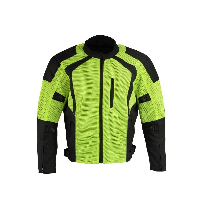 Green High Vis Armored Mesh Motorcycle Jacket for Men - All Season Biker Jacket