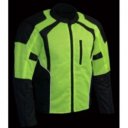 Green High Vis Armored Mesh Motorcycle Jacket for Men - All Season Biker Jacket